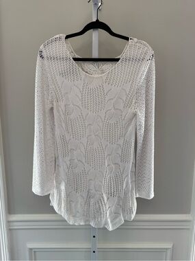 LaSeine White Crochet Knit Long Sleeve Openwork Top M